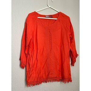 Red ranch western cowgirl fringe festival shirt L